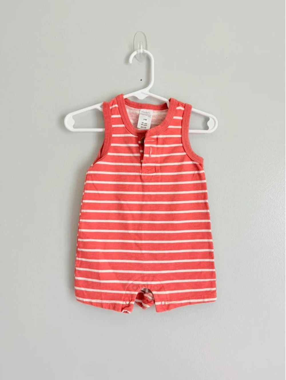 Modern Moments Coral Striped Romper 3-6M